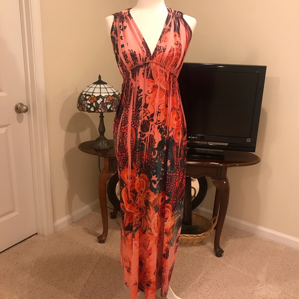 Live and Let Live Coral and Black Maxi Dress